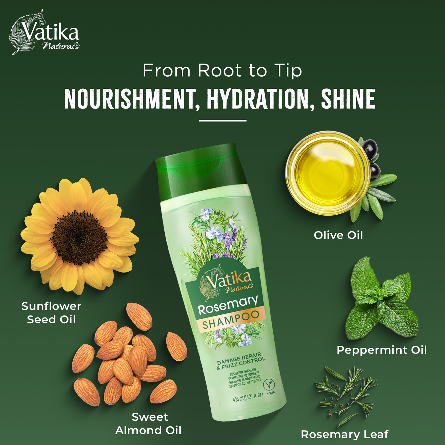 Vatika Natural Rosemary Shampoo- 425 Ml