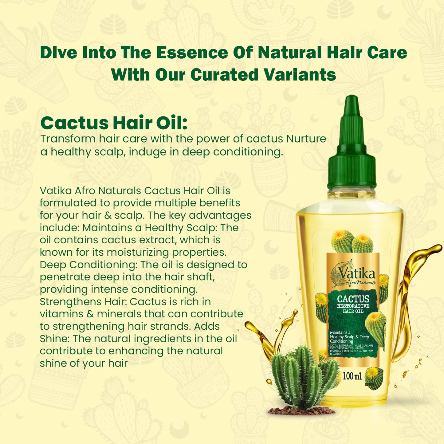 Vatika Naturals Curls Cactus Hair Oil - 100ml