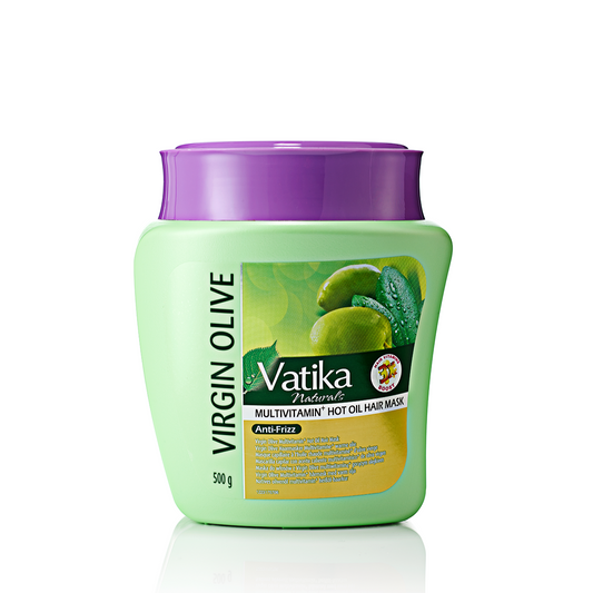 Vatika Virgin Olive Multivitamin Hot Oil Hair Mask jar on a white background
