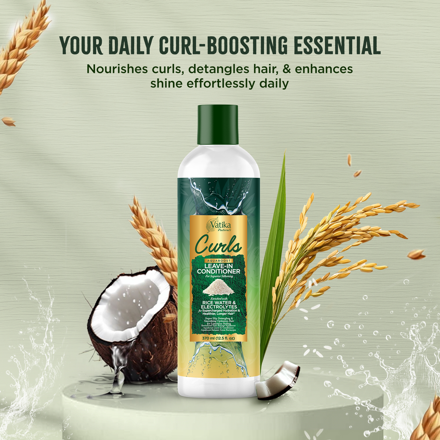 Vatika Naturals Curls AQUABOOST Leave-In Conditioner with Rice Water & Electrolytes 370 ml