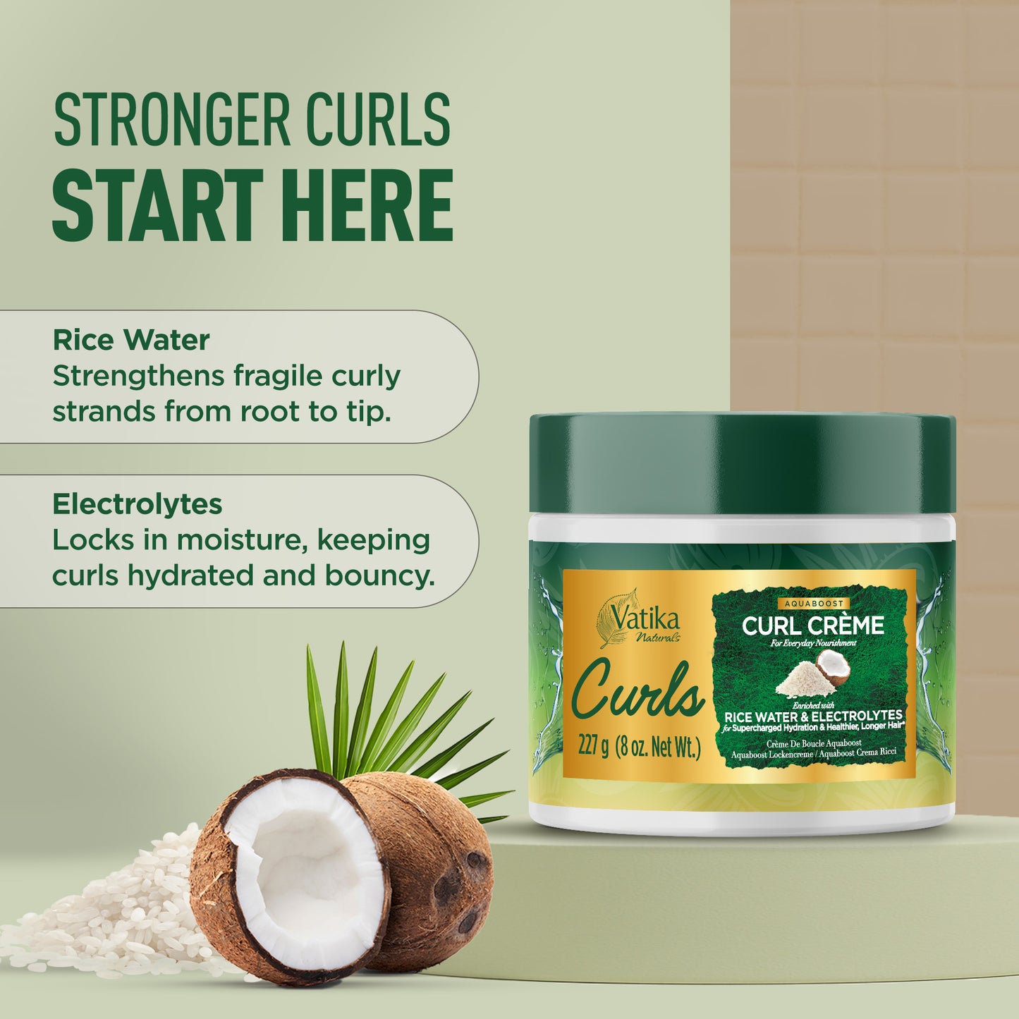 Vatika Naturals Curls AQUABOOST Curl Crème with Rice Water & Electrolytes 227 gm