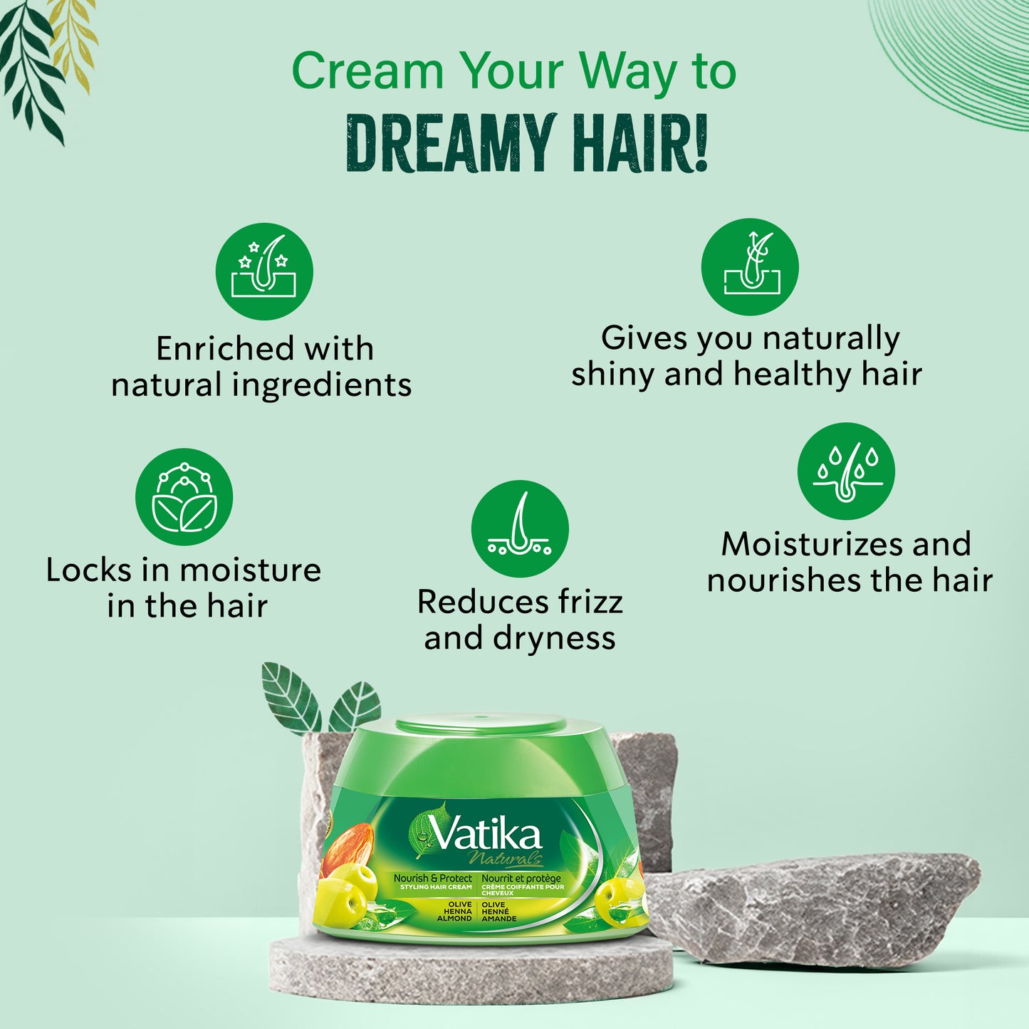 Vatika Naturals Hair Cream - Nourish & Protect (210ml, Olive)