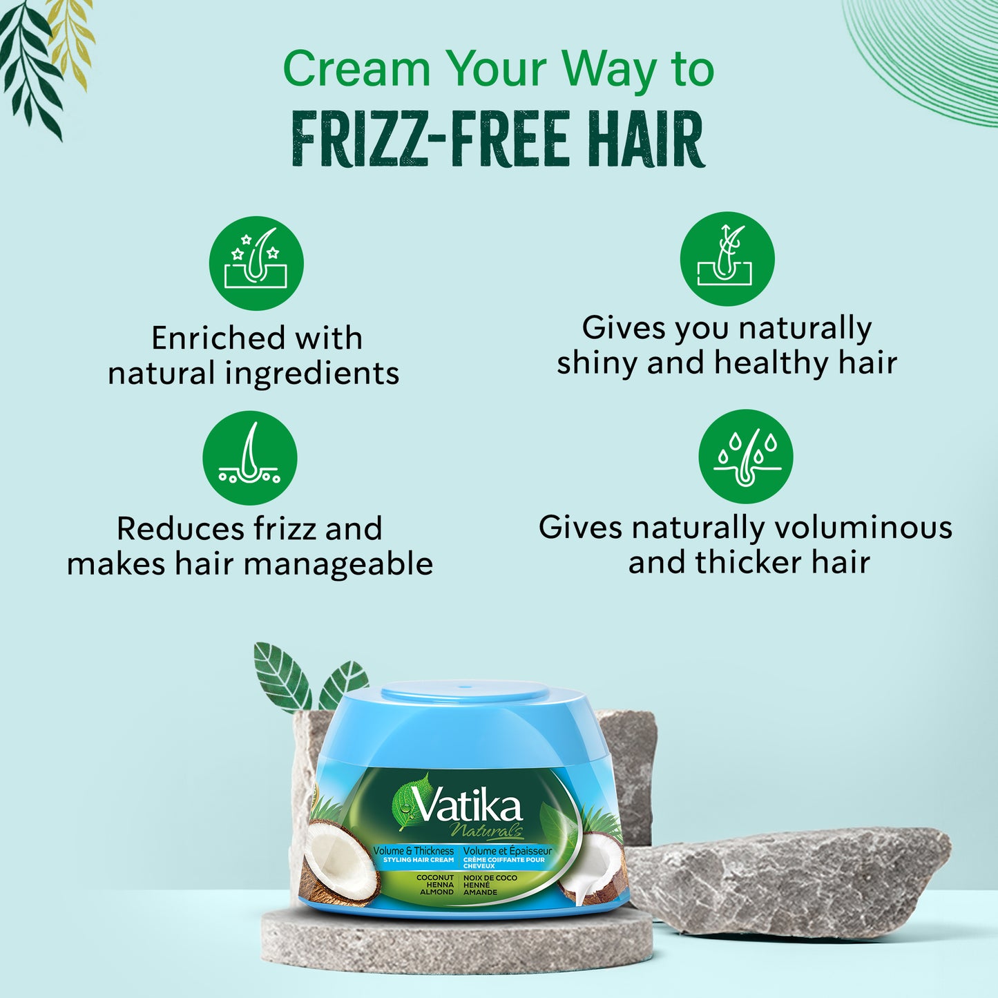 Vatika Naturals Hair Cream - Volume & Thickness (210ml, Coconut)