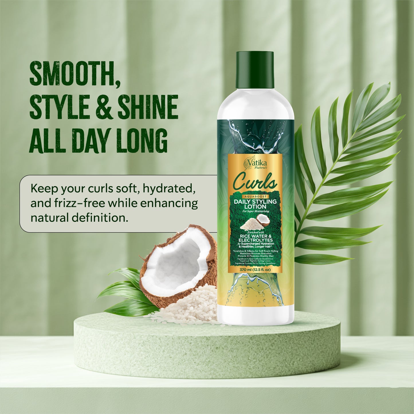 Vatika Naturals Curls AQUABOOST Daily Styling Lotion with Rice Water & Electrolytes 370 ml