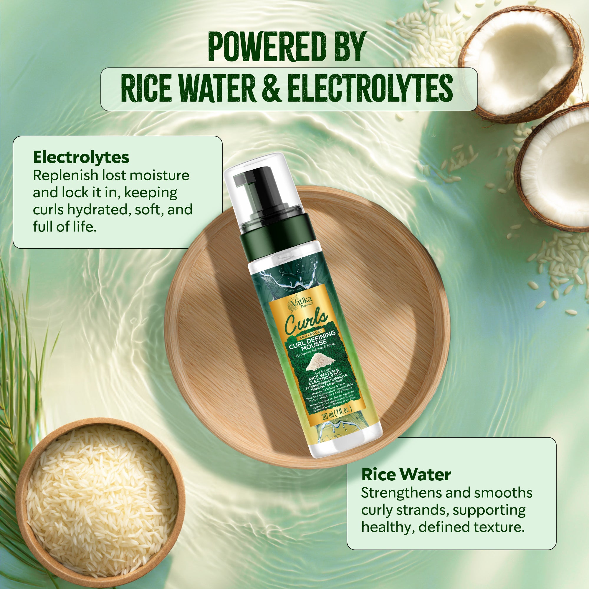 Mousse Rice Water Vatika Naturals Curls AQUABOOST Curl Defining Mousse with Rice Water ...