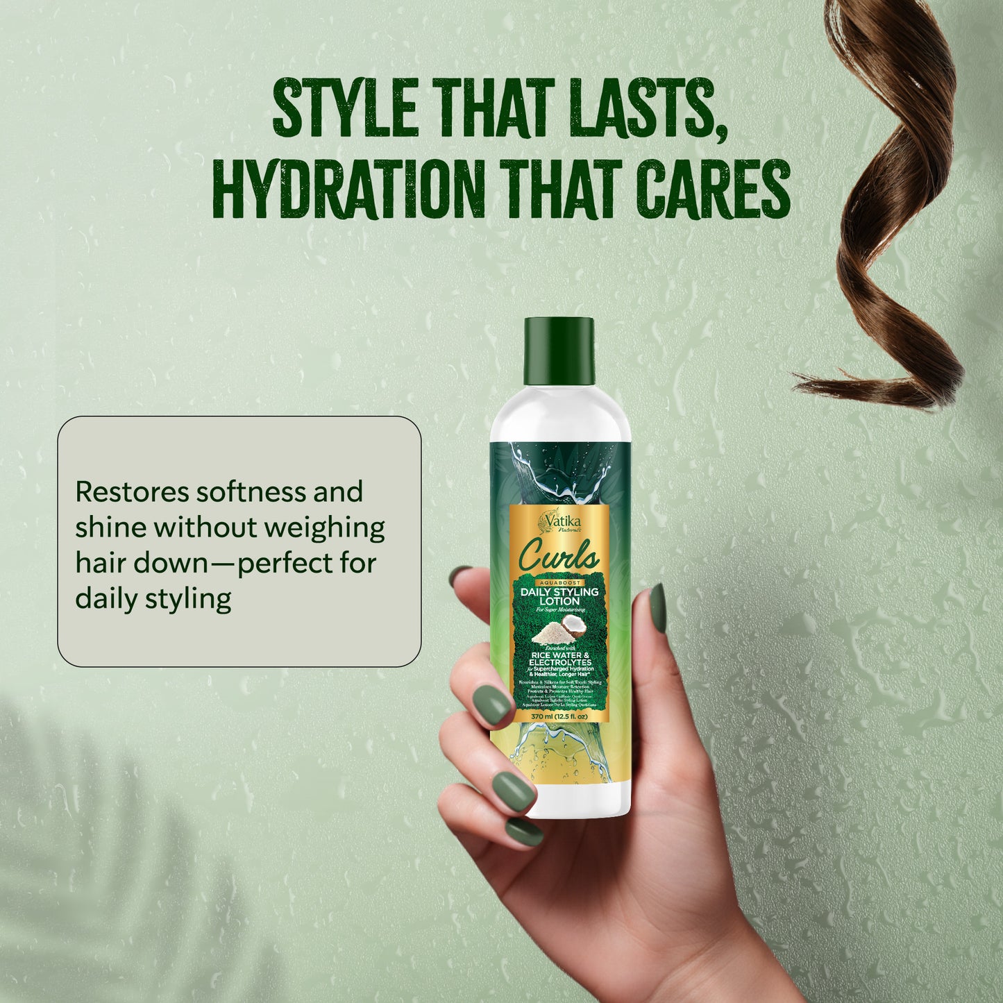 Vatika Naturals Curls AQUABOOST Daily Styling Lotion with Rice Water & Electrolytes 370 ml